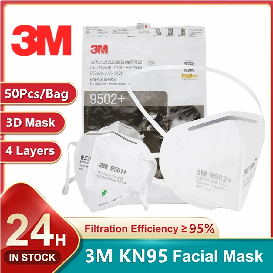 3M Mask 9502+ - 50 adet/torba 3m KN95 yüz maskesi